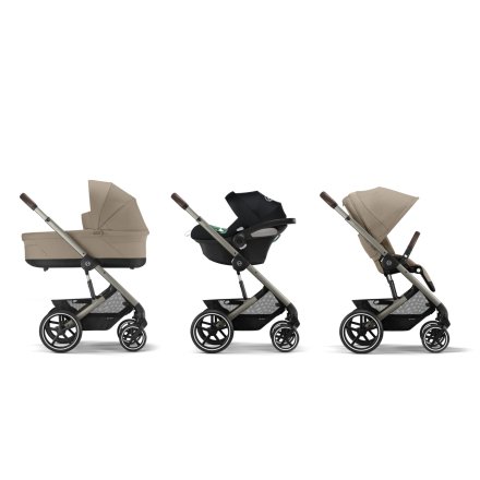 Carucior 3 in 1 Balios S Lux pentru copii, editie noua, cu landou si scoica auto Cloud G Plus - Almond Beige cu cadru taupe