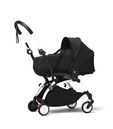 Количка за новородено STOKKE YOYO³ с кош за носене - Черна с бяла рамка