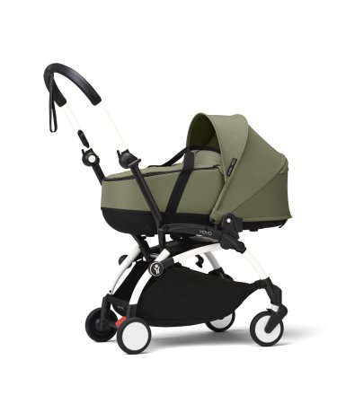 Количка за новородено STOKKE YOYO³ с кош за носене - маслиненозелена с бяла рамка