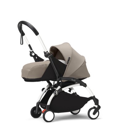 Количка за новородено STOKKE YOYO³, с пакет за новородено - Taupe, с бяла рамка