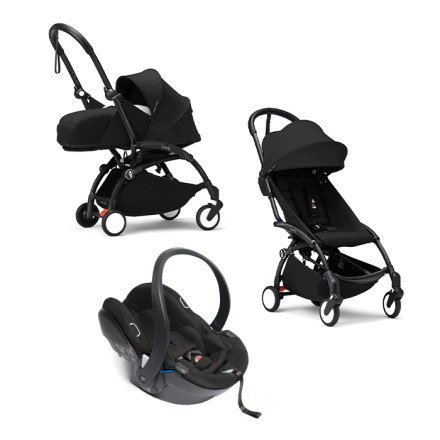 Carucior 3 in 1 pentru copii STOKKE YOYO³, cu pachet nou nascut, scoica auto si pachet de culoare - Black, cu cadru Black