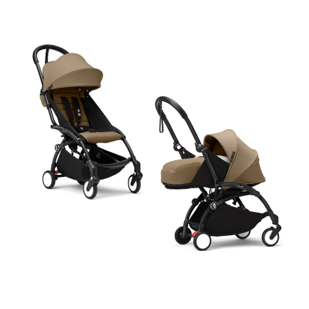 Carucior 2 in 1 pentru copii STOKKE YOYO³, cu pachet nou nascut si pachet de culoare - Toffee, cu cadru Black