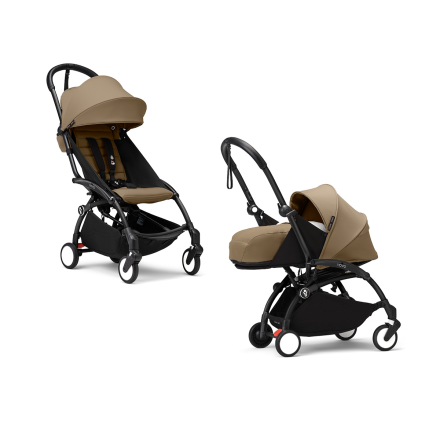 Детска количка 2 в 1 STOKKE YOYO³, с пакет за новородено и цветен пакет - Toffee, с черна рамка