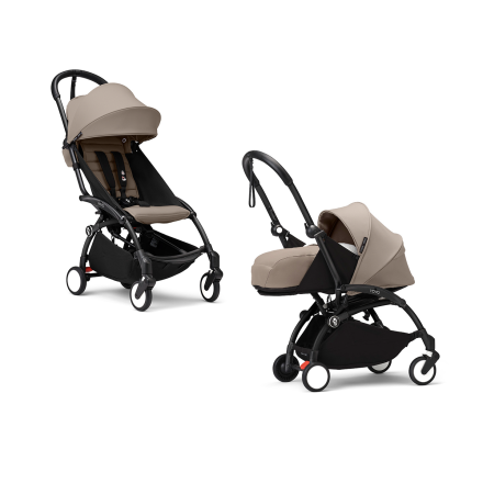 Детска количка 2 в 1 STOKKE YOYO³, с пакет за новородено и цветен пакет - Taupe, с черна рамка
