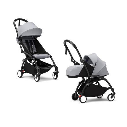 Детска количка 2 в 1 STOKKE YOYO³, с пакет за новородено и цветен пакет - Stone, с черна рамка