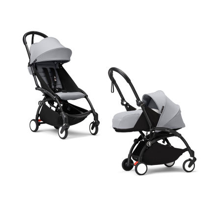 Carucior 2 in 1 pentru copii STOKKE YOYO³, cu pachet nou nascut si pachet de culoare - Stone, cu cadru Black