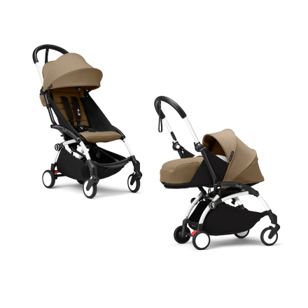 Детска количка 2 в 1 STOKKE YOYO³, с пакет за новородено и цветен пакет - Toffee, с бяла рамка