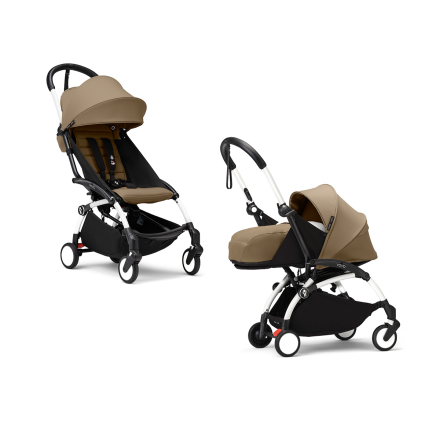 Carucior 2 in 1 pentru copii STOKKE YOYO³, cu pachet nou nascut si pachet de culoare - Toffee, cu cadru White