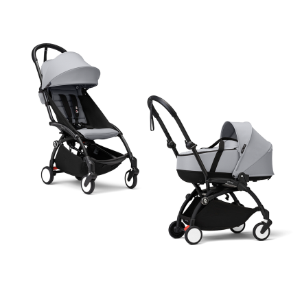 Carucior 2 in 1 pentru copii STOKKE YOYO³, cu landou si pachet de culoare - Stone, cu cadru Black