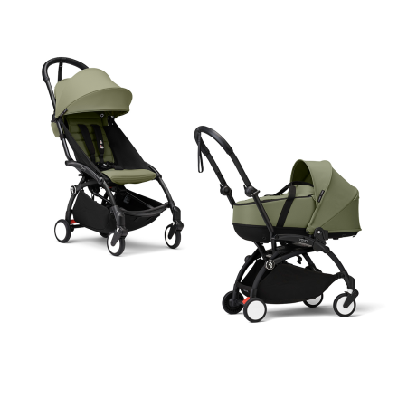 Carucior 2 in 1 pentru copii STOKKE YOYO³, cu landou si pachet de culoare - Olive, cu cadru Black