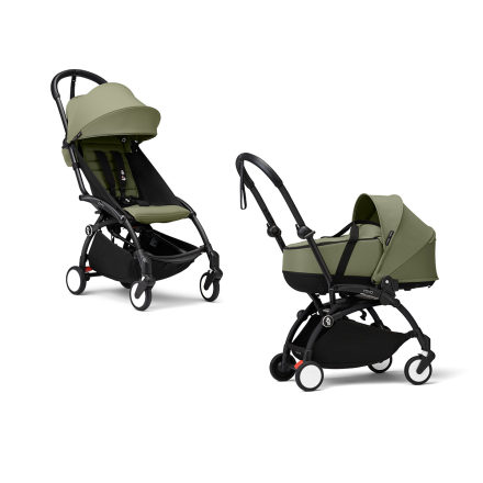 Детска количка 2 в 1 STOKKE YOYO³, с количка и цветен пакет - Olive, с черна рамка