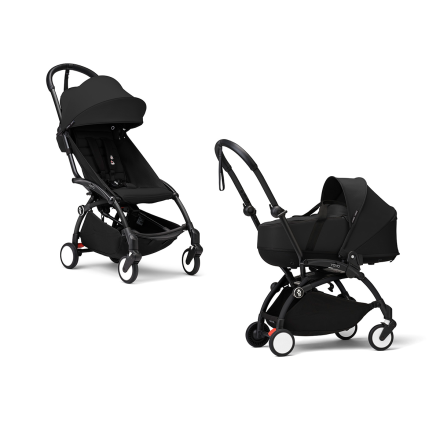 Carucior 2 in 1 pentru copii STOKKE YOYO³, cu landou si pachet de culoare - Black, cu cadru Black