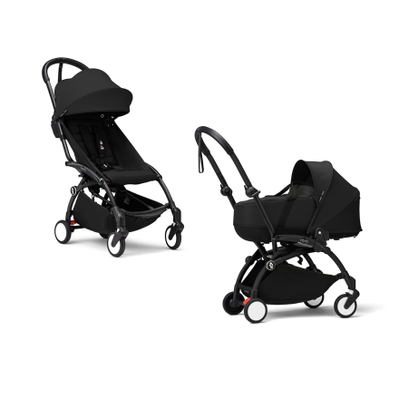 Детска количка 2 в 1 STOKKE YOYO³, с кош и цветен пакет - Черна, с черна рамка