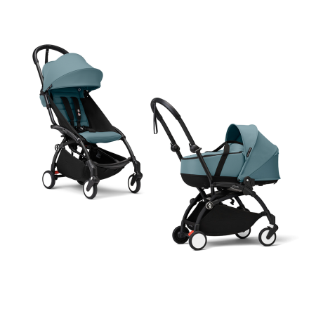 Carucior 2 in 1 pentru copii STOKKE YOYO³, cu landou si pachet de culoare - Aqua, cu cadru Black