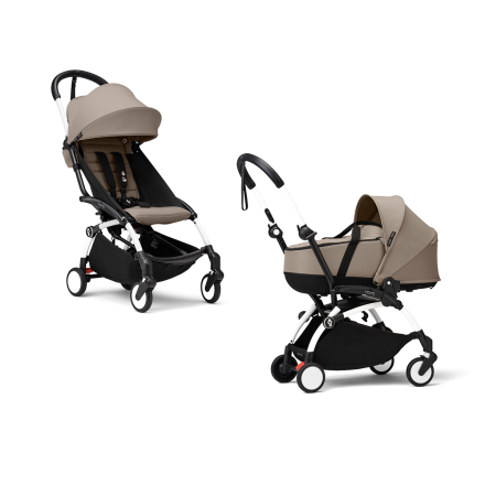 Детска количка 2 в 1 STOKKE YOYO³, с количка и цветен пакет - Taupe, с бяла рамка