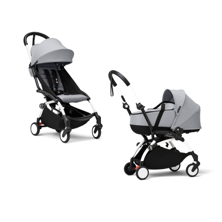 Carucior 2 in 1 pentru copii STOKKE YOYO³, cu landou si pachet de culoare - Stone, cu cadru White