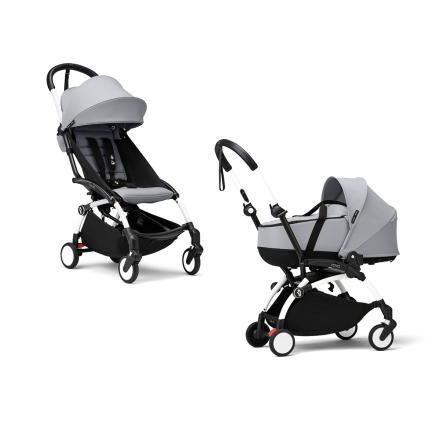 Детска количка 2 в 1 STOKKE YOYO³, с кош и цветен пакет - Stone, с бяла рамка
