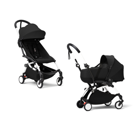 Carucior 2 in 1 pentru copii STOKKE YOYO³, cu landou si pachet de culoare - Black, cu cadru White