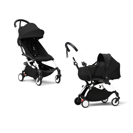 Детска количка 2 в 1 STOKKE YOYO³, с кош и цветен пакет - Черна, с Бяла рамка