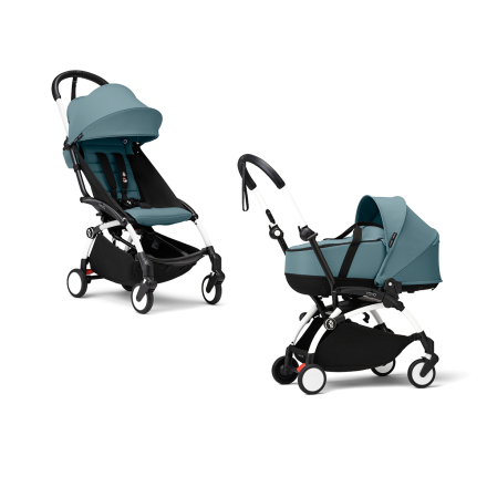 Детска количка 2 в 1 STOKKE YOYO³, с кош и цветен пакет - Aqua, с бяла рамка