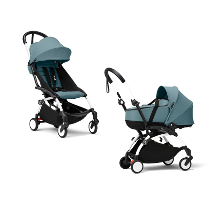 Carucior 2 in 1 pentru copii STOKKE YOYO³, cu landou si pachet de culoare - Aqua, cu cadru White