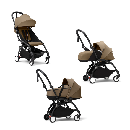 Детска количка 3 в 1 STOKKE YOYO³, с пакет за новородено, количка и цветен пакет - Toffee, с черна рамка