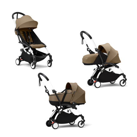 Stokke YOYO³ Καρότσι 3 σε 1 με Πακέτο Νεογέννητου, Πορτ-μπεμπέ & Toffee - White Σκελετός