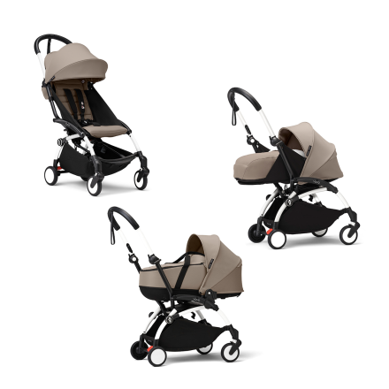 Детска количка 3 в 1 STOKKE YOYO³, с пакет за новородено, количка и цветен пакет - Taupe, с бяла рамка
