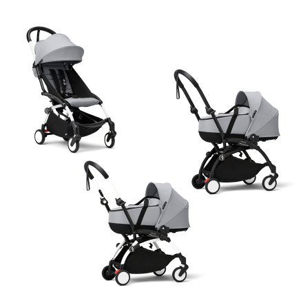 Детска количка 3 в 1 STOKKE YOYO³, с пакет за новородено, количка и цветен пакет - Stone, с бяла рамка