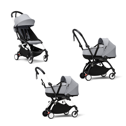 Carucior 3 in 1 pentru copii STOKKE YOYO³, cu pachet nou nascut, landou si pachet de culoare - Stone, cu cadru White