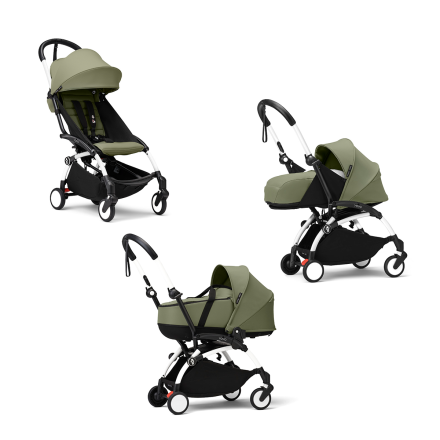 Детска количка 3 в 1 STOKKE YOYO³, с пакет за новородено, количка и цветен пакет - Olive, с бяла рамка