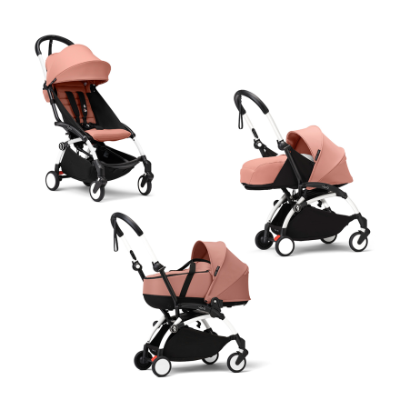 Carucior 3 in 1 pentru copii STOKKE YOYO³, cu pachet nou nascut, landou si pachet de culoare - Ginger, cu cadru White