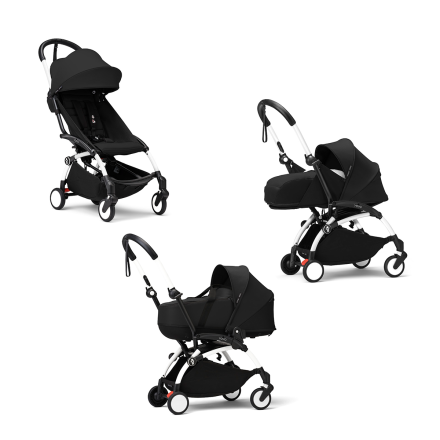 Детска количка 3 в 1 STOKKE YOYO³, с пакет за новородено, количка и цветен пакет - Черна, с Бяла рамка