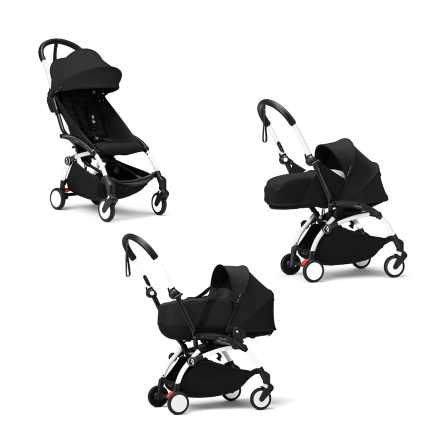 Carucior 3 in 1 pentru copii STOKKE YOYO³, cu pachet nou nascut, landou si pachet de culoare - Black, cu cadru White