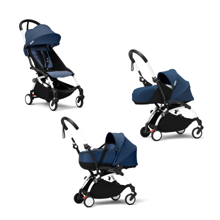 Carucior 3 in 1 pentru copii STOKKE YOYO³, cu pachet nou nascut, landou si pachet de culoare - Air France, cu cadru White