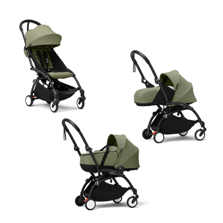 Детска количка 3 в 1 STOKKE YOYO³, с пакет за новородено, количка и цветен пакет - Olive, с черна рамка