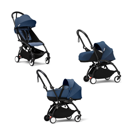 Carucior 3 in 1 pentru copii STOKKE YOYO³, cu pachet nou nascut, landou si pachet de culoare - Air France, cu cadru Black