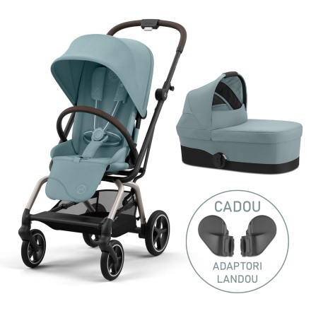 Πακέτο 2 σε 1 Cybex Gold Eezy S Twist+ 2, 360° με πορτμπαγκάζ και προσαρμογείς δώρου, Stormy Blue