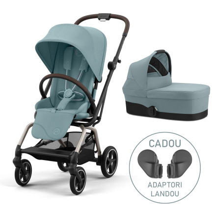 Pachet 2 in 1 Cybex Gold Eezy S Twist+ 2, 360° cu landou si adaptori cadou, Stormy Blue