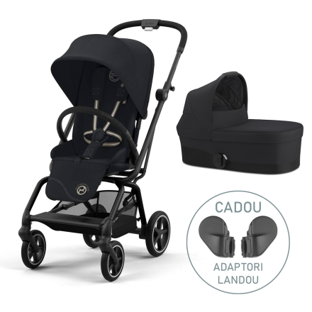 Pachet 2 in 1 Cybex Gold Eezy S Twist+ 2, 360° cu landou si adaptori cadou, Magic Black