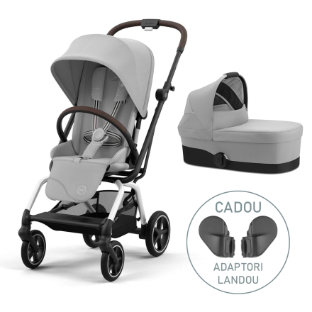 Πακέτο 2 σε 1 Cybex Gold Eezy S Twist+ 2, 360° με πορτμπαγκάζ και προσαρμογείς δώρου, Fog Grey