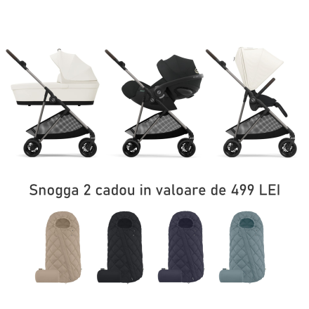 Детска количка 3 в 1 Cybex Melio, колекция 2024, с кош и кора Cloud G Plus, Canvas White