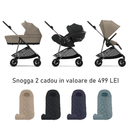 Carucior 3 in 1 Cybex Melio pentru copii, colectia 2024, cu landou si scoica Cloud G Plus, Almond Beige