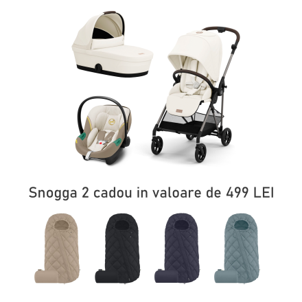 Carucior 3 in 1 Cybex Melio pentru copii, editie noua, ultrausor, cu landou si scoica Aton S2 - Cotton White