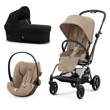 Καρότσι Cybex Gold Eezy S Twist +2 3 σε 1, με πορτμπαγκάζ και κέλυφος Cloud G Plus, Μπεζ αμύγδαλο με σκελετό Taupe