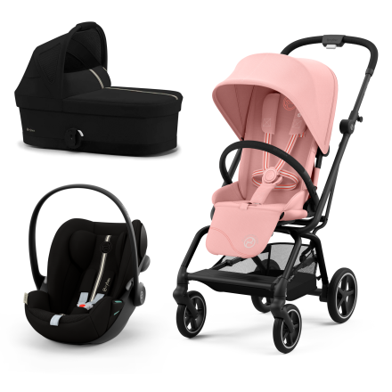 Καρότσι Cybex Gold Eezy S Twist +2 3 σε 1, με πορτμπαγκάζ και κέλυφος Cloud G Plus, Candy Pink με μαύρο σκελετό