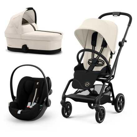 Καρότσι Cybex Gold Eezy S Twist +2 3 σε 1, με πορτμπαγκάζ και κέλυφος Cloud G Plus, Λευκός καμβάς με μαύρο σκελετό