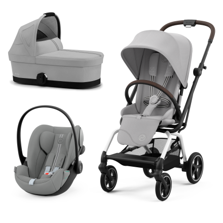 Καρότσι Cybex Gold Eezy S Twist +2 3 σε 1 με πορτμπαγκάζ και πορτμπαγκάζ Cloud G Plus, Fog Grey με ασημί πλαίσιο