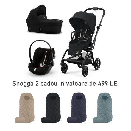 Детска количка 3 в 1 Cybex Gold Eezy S Twist +2, с кош и кора Cloud G Plus, Magic Black с черна рамка