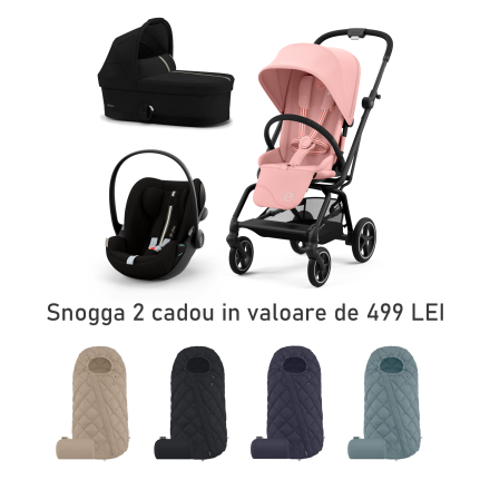 Детска количка 3 в 1 Cybex Gold Eezy S Twist +2, с кош и кора Cloud G Plus, Candy Pink с черна рамка